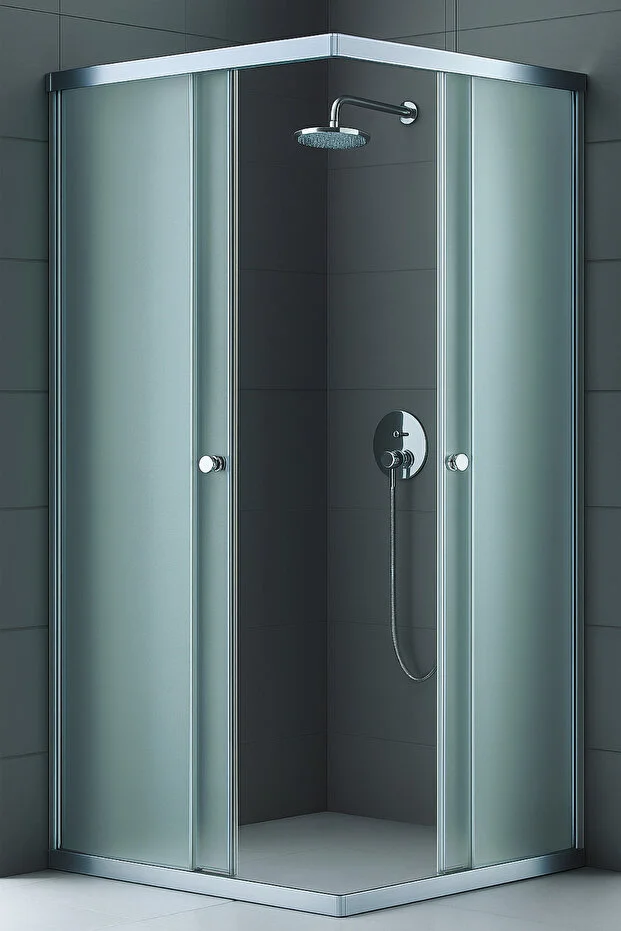 Duşakabin Kare Buzlu Temperli Cam Parlak Aluminyum Sürgülü Kapılı